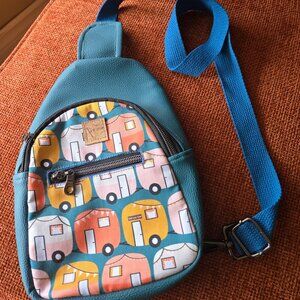 SLING BAG - unisex - retro 'boler trailer' pattern and vinyl - NEW without tags